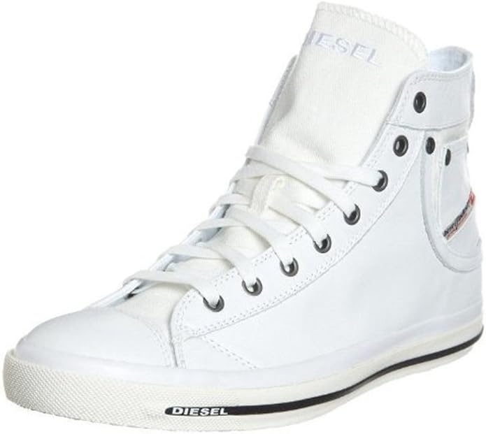 DIESEL Exposure I White Black Leather Mens New Hi Trainers Shoes Boots