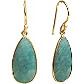 Gempires Genuine Gemstone Faceted Long Pear Gemstone Drop Dangle Hook Earrings, Statement Jewelry For Her, 1.5 inch Drop 14K Gold Plated, Gift For Woman