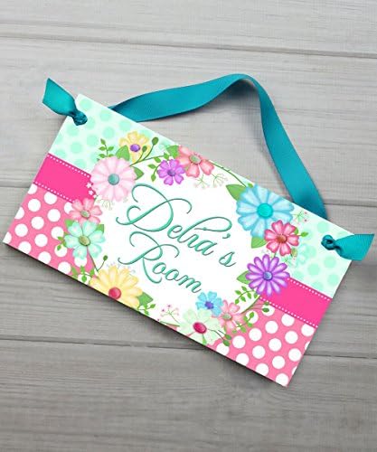 Multicoloured Floral Wreath Personalized Girls Bedroom Baby Nursery DOOR SIGN Wall Art DS0437