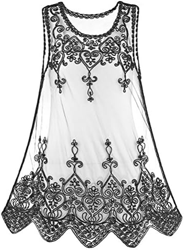 Aasher Women's Perspective Wild Flowers Blouse Embroidered Lace Mesh Gauze Vest Tops