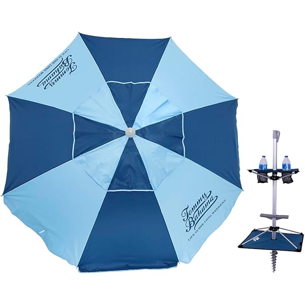 Tommy Bahama 8-Foot Beach Umbrella - UPF 50+, Wind Vent, Sand Anchor, Tilting Aluminum Pole