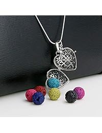 Maromalife - Collar con colgante difusor de aceite esencial, difusor de piedra de lava con cadena de serpiente de 24.0 in y 7 cuentas de lava [regalo para mamá]