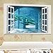 DNVEN Ocean Under Sea Fish False Faux Window Frame Window Mural 3D Full Color Vinyl Bedroom Living Room Playroom Wall Decals Stickers 24 inches x 16 inches