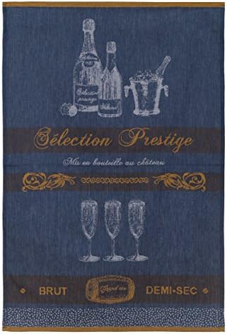 Coucke French Cotton Jacquard Towel, Selection Prestige (Bottles) Bleu, 20-Inches by 30-Inches, Blue