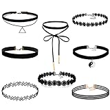FIBO STEEL 8-10PCS Womens Black Velvet Choker Necklace for Girls Lace Choker Tattoo Necklace