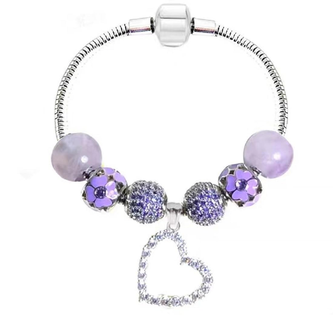 White Birch Violet Charm Bracelet June Birthstone bridesmaid gifts 20 cm Medium Size for Women Jewelry