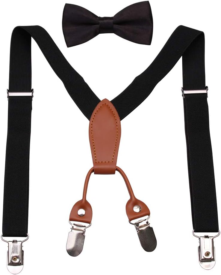 GUCHOL Boys Suspenders Bow Tie Set for Kids - Adjustable Elastic Classic Wedding Accessory Sets Age 1 to 6 Year