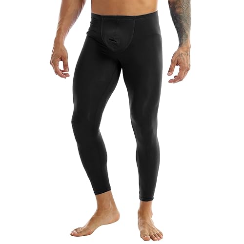 YEAHDOR Men's Ice Silk Transparent Leggings Bulge Pouch Thong