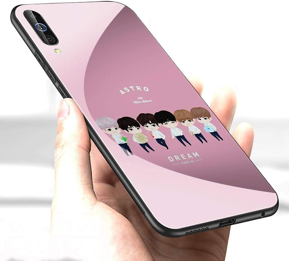Luxury Cover for Samsung Galaxy A10 Phone Case,9H Tempered Glass Back Cover Soft Silicone Anti Scratch Bumper Design LC-64 Kpop Astro Heart Shaped Protective Case
