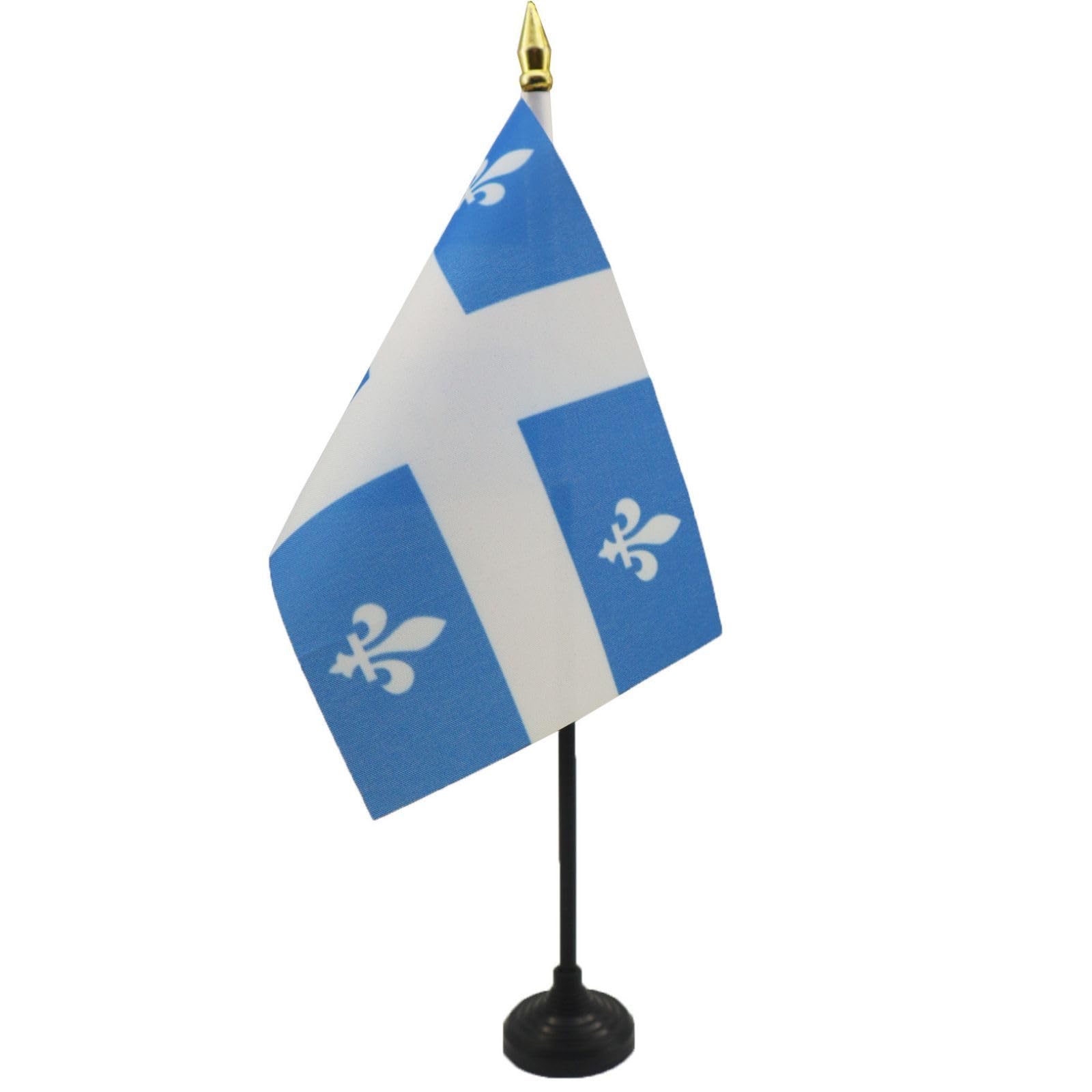 AZ FLAG - Quebec Table Flag 4'' x 6'' - Canadian region of Quebec Mini Desk Flag 100% Polyester 15 x 10 cm - Office Mini Banner with 10'' Pole - Golden Spear