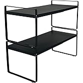 BAUCCA Set of 2 Expandable Cabinet Shelf Organizer, Black Kitchen Countertop Shelves, Stackable Metal Pantry Storage Organizer for Cupboard, Spice Rack