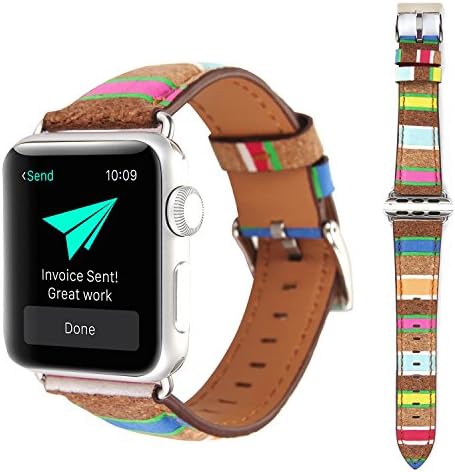 JUST MODE Apple Watch Band 38mm, Soft PU Lether Wooden Print Apple Watch Strap Replacement iWatch Strap Wristband, Type C