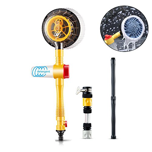 KOBWA Car Wash Brush Length-Adjustable Auto Rotating Pressure Car Washing Brush Kit, Spray Water Clean Tool with Soap Reservoir Home Cleaning Tool