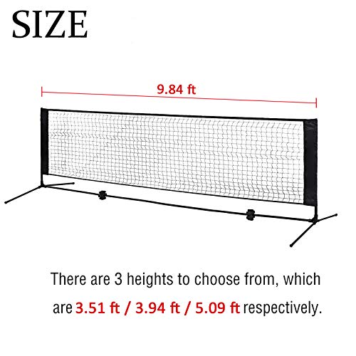 AJO Adjustable Foldable Portable Recreational Volleyball Badminton Tennis Net Set - Easy Setup Nylon Sports Net with Poles,for Indoor or Outdoor Court,Beach,Backyard (10 FT)