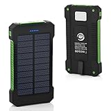 Solar Phone Charger, FKANT 10000mAh Portable Battery Charger Outdoor Dual USB External Battery Pack Solar Power Bank with LED Light and Compass for iPhone iPad Android Phones and More