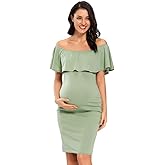 Jezero Women's Maternity Dress Off Shoulder Ruffle Sleeveless Bodycon Dress for Baby Shower