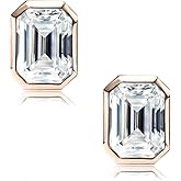 Raneecoco 4.0ct Total Emerald Cut Cubic Zirconia CZ Earrings Stud / 18K Gold Plated Sterling Silver