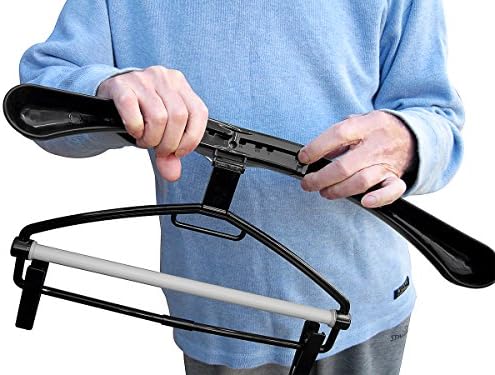 SUIT AND TROUSER/PANTS CLOTHES HANGER With Clips- Hold a complete outfit on one durable plastic hanger, perfect for suit bag or closet space saving, also, is adjustable for WIDE SHOULDERS