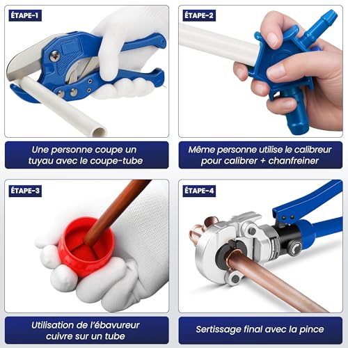 6-in-1 Multilayer & Copper Crimping Pliers Complete Kit - 14 TH/V/U Jaws + Tube Cutter, Calibrator & Deburrer - PER/Copper Plumbing Crimper with Heavy Duty Case