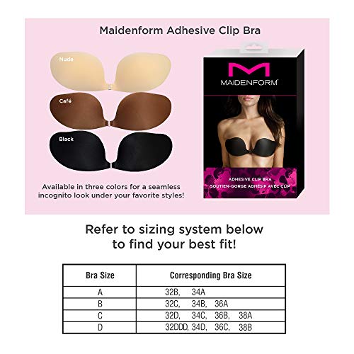 Maidenform Women's Adhesive Hook Stick On Bra with Gel Adhesive, Black