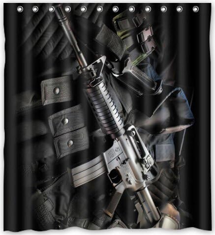 Aloundi Gun Pattern Bathroom Shower Curtain Shower Rings Included, 100% Polyester