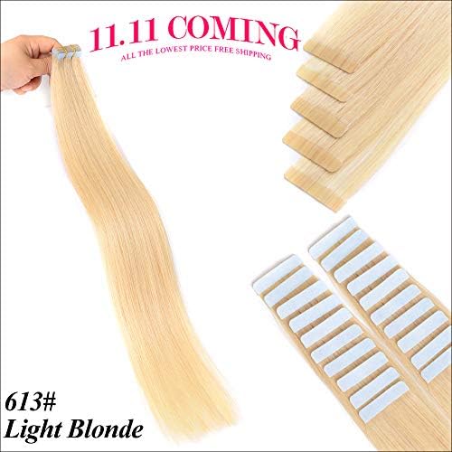 MRS HAIR 18 Inch 20pcs 40g/pack Tape in Hair Extensions Remy Human Hair 613# Light Blonde Long Straight Hair Seamless Skin Weft Invisible Double Sided Tape