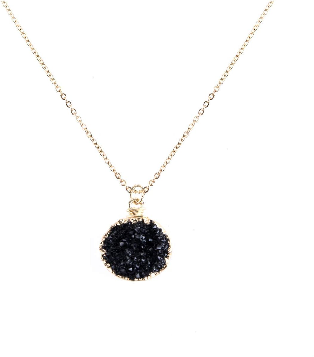 NTLXGold Plated Pendant Necklace for Women – Stylish Gold Design – Druzy Pendant Necklace – Great Gift