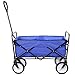 FIXKIT Collapsible Outdoor Utility Wagon, Folding Sturdy Garden Shopping Cart for Beach with All-Terrain Wheels, Blue