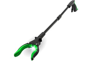 Grabber Tool 32" Aluminum Magnetic Claw with LED Light, Lightweight Foldable Reacher Grabber Pickup Tool, Gripper Grabbers for Elderly Grab it Reaching Tool Trash Picker Grabber, Green, by Luxet