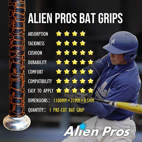 ALIEN PROS Bat Grip Tape 0.5MM for Baseball Precut and pro Feel Bat