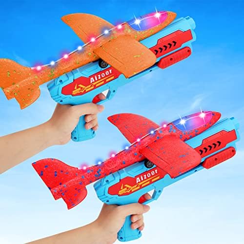 Aizoer Airplane Launcher Toy, 2 Flight Mode Catapult Toy, 12.6" Throwing Foam Plane with