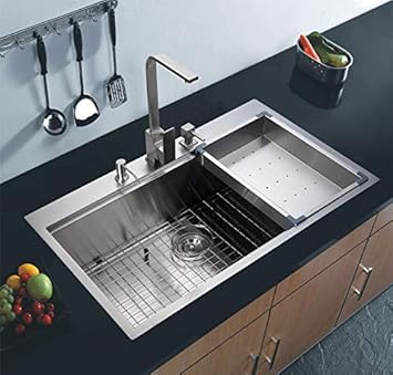 Starstar 33 X 22 Workstation Ledge 3 Holes Top Mount Drop In 304 Stainless Steel Luxury Single Bowl For Kitchen Yard Office Bar Laundry Sink Amazon Com