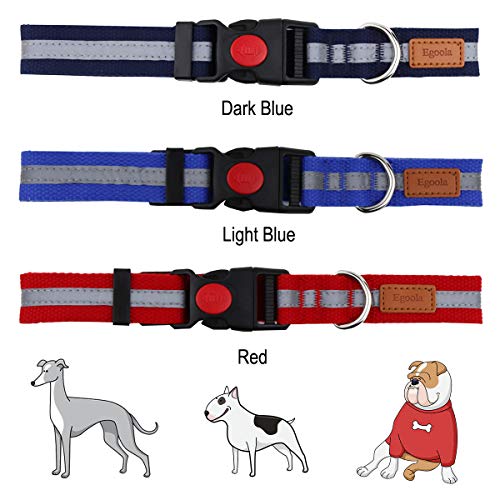 Egoola Night Reflective Dog Collar Adjustable Pet Collars with Small Medium Large (M 19-13 inch, Light Blue)