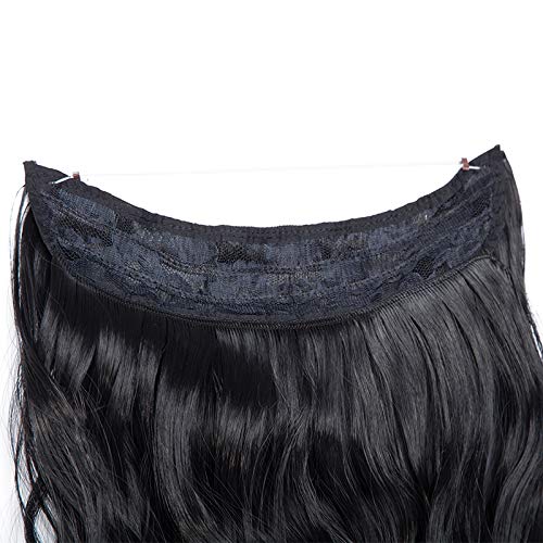 S-noilite Invisible Crown Hair Extensions Secret Transparent Headband Hairpieces No Clip Long Human Made Natural Synthetic Fibre Hair Piece for Women Curly 16 Inch natural black