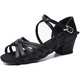 MSMAX Girls Latin Dance Shoe Low Heel Salsa Dancing Sandals for Women