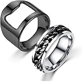 2pcs Stainless Steel Bottle Opener Rings Set Spinner Chain Thumb Beer Bar Opening Ring for Men Women Creative Party Jewelry-Black 8