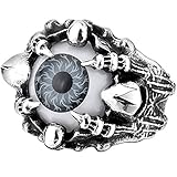 Men's Vintage Gothic Biker Dragon Claw Evil Devil Eye Skull Stainless Steel Ring Grey White Black Silver