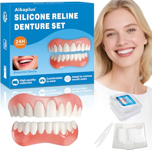 Moldable False Teeth - Veneers Teeth for Women & Men, Silicone Dentures Set for Both Upper and Lower, Temporary Dentures DIY at Home Within Minutes Fix Your Smile-001