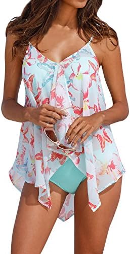 Gooldu Cover Ups for Swimwear Women,Womens 3PCS Tankini Sets Bikini Bottom Plus Size Mesh Layered Swimsuits Coverups