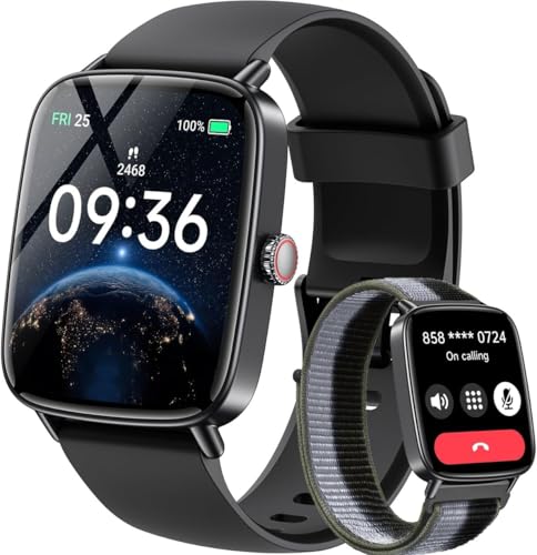 Gydom Smartwatch Herren mit Telefonfunktion 1.85" HD 2 Armbänder Fitnessuhr Fitness Tracker Herzfrequenz/SpO2/Schlafmonitor/IP68 Wasserdicht Sportuhr 