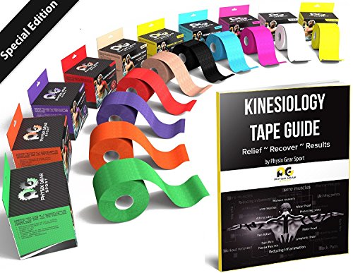 Kinesiology Tape (2 Pack or 1 Pack) Physix Gear Sport, 5cm x 5m Roll Uncut, Best Waterproof Muscle Support Adhesive, Physio Therapeutic Aid, Free 82pg E-Guide - BLACK 1 PACK