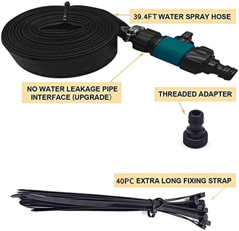 Kids playing on a water trampoline with a sprinkler hose for summer fun.