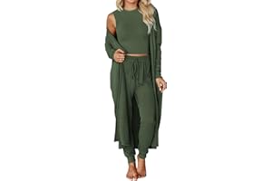 CANBEBIG Three Piece Sets for Women Long Sleeve Long Cardigan Sleeveless Crop Top Matching Sweatpants Sets Knitted Sweatsuits
