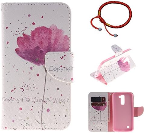 GOCDLJ Cell Phone Case for LG K10 2016 Cell Phone Slim Protective Case Pattern, LG K10 2016 Ultrathin PU Leather Flip Cover, Anti Scratch Bumper Cover Wallet Fully Protective Build in Stand Function Folio Book Style with Knife Shape Magnetic Holder Cash Pocket ID Card Slots Pouch Soft Silicone Backcover Backside Shell Artificial Sleeve + Chinese Style Red Bracelets Design Purple Orchid