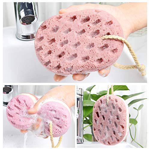 KECUCO 3 Pcs Soft Bath Sponge for Women, Men, Kids, 100% All Natural Fiber Gentle & Soothing Body Sponge, 3 Different Colors and Extra Large Size XL with Fine, Soft, Rich Foam (for Children/Kids)