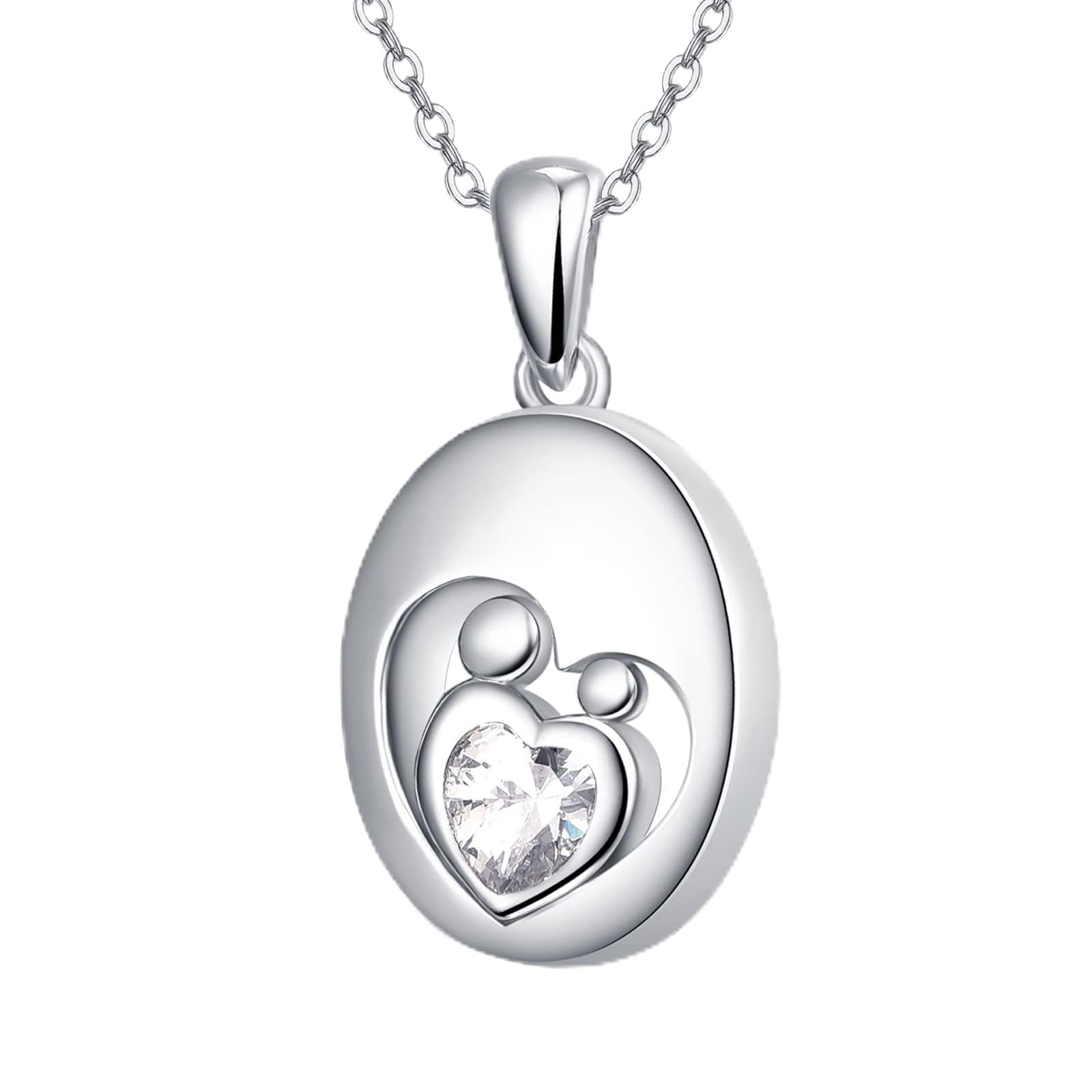 KINGWHYTE Ashes Jewellery Urn Necklace Sterling Silver Mother and Child Heart Ashes Memorial Necklace for Mum Dad Women Men with Funnel Filler Kit