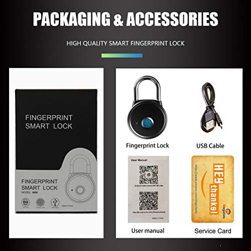 Fingerprint Padlock, Smart Padlock APP No Registration Needed, IP65 Weatherproof, Megafeis Bluetooth Lock with Keyless Biometric Suitable for Gym, Sports, Bike, School, Fence and Storage(Black) - Thumbnail 7