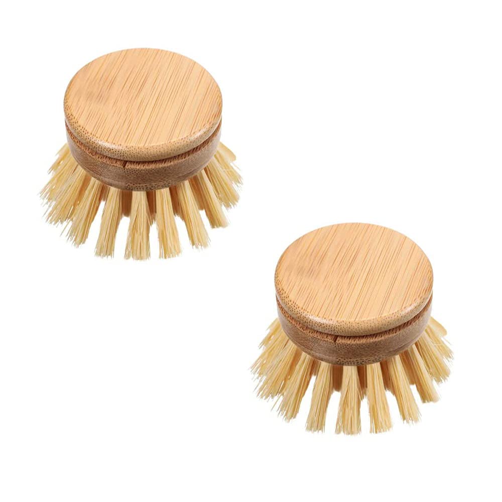 Shiwaki 2pcs Bamboo Kitchen Dish Brush Natural Bamboo Scrub Cleaning Brush Natural Dish Brush for Kitchen Room Cleaning Supplies