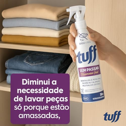 Kit 2 Unidades Tuff Sem Passar – Spray Desamassa Roupas, Perfuma, Neutraliza Odores e Revitaliza Tecidos – 350ml
