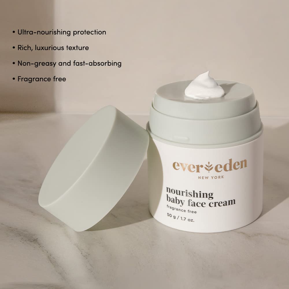 Evereden Soothing Baby Massage Oil, 4 fl oz & Nourishing Baby Face Cream, 1.7 oz | 2 Item Bundle Set | Clean and Unscented Baby Care
